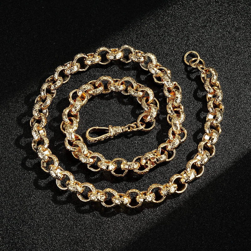 LUXURY GOLD 12MM DIAMOND CUT PATTERN BELCHER CHAIN