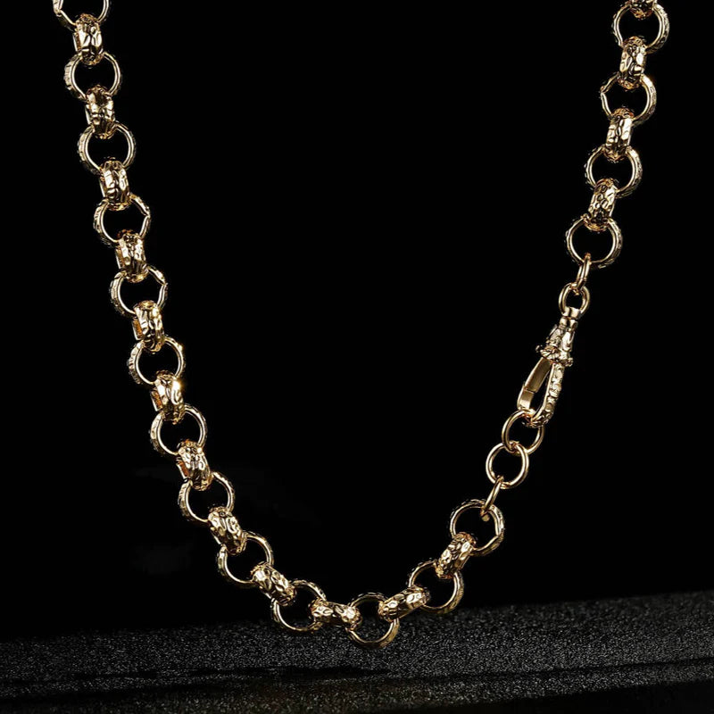 LUXURY GOLD 12MM DIAMOND CUT PATTERN BELCHER CHAIN AND BRACELET WITH ALBERT CLASP SET