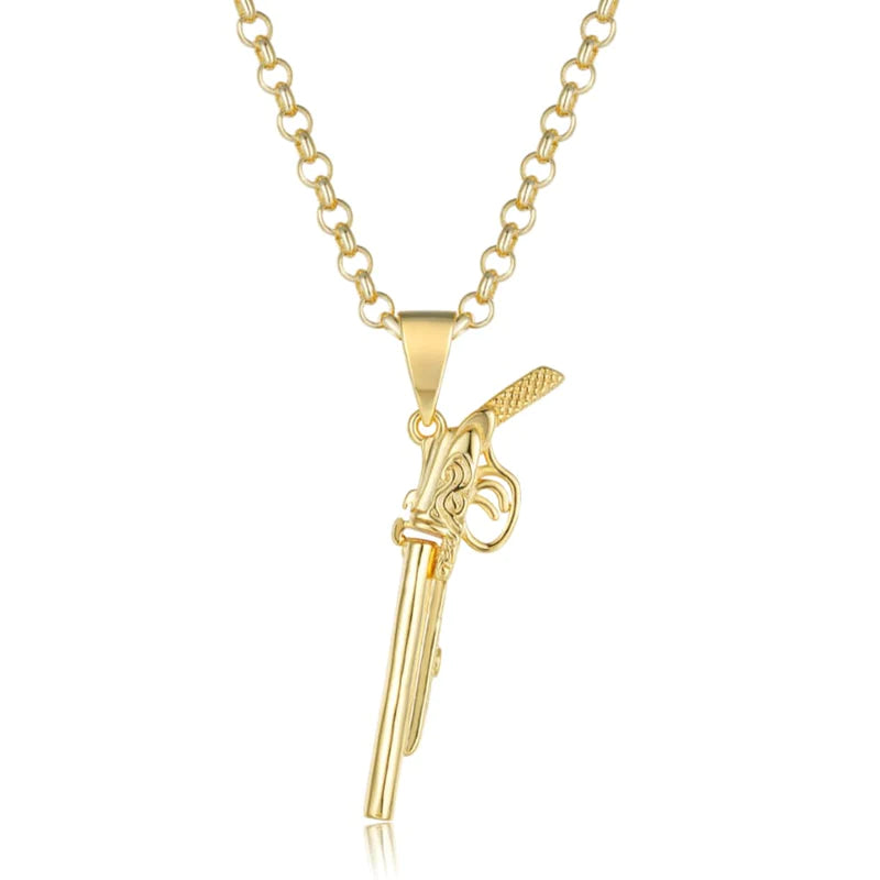 GOLD DOUBLE BARREL SHOTGUN PENDANT HEAVY WEIGHT