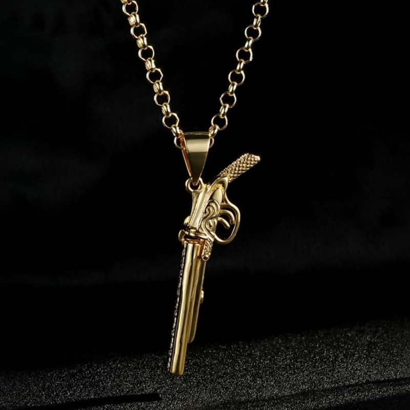 GOLD DOUBLE BARREL SHOTGUN PENDANT HEAVY WEIGHT