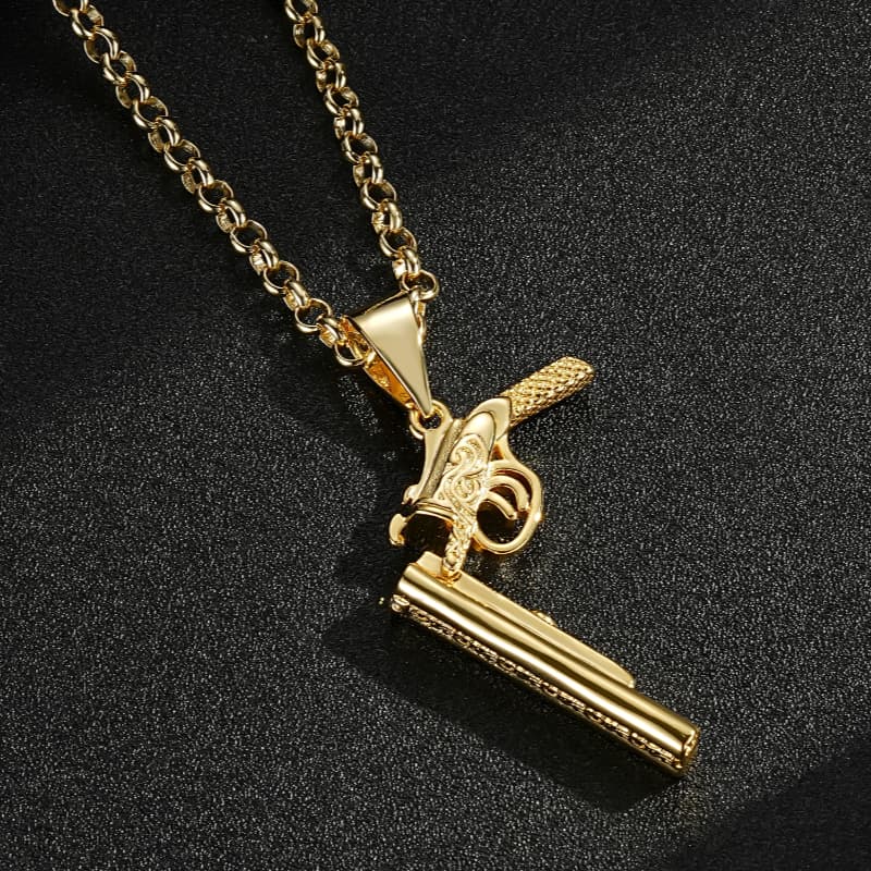 GOLD DOUBLE BARREL SHOTGUN PENDANT HEAVY WEIGHT