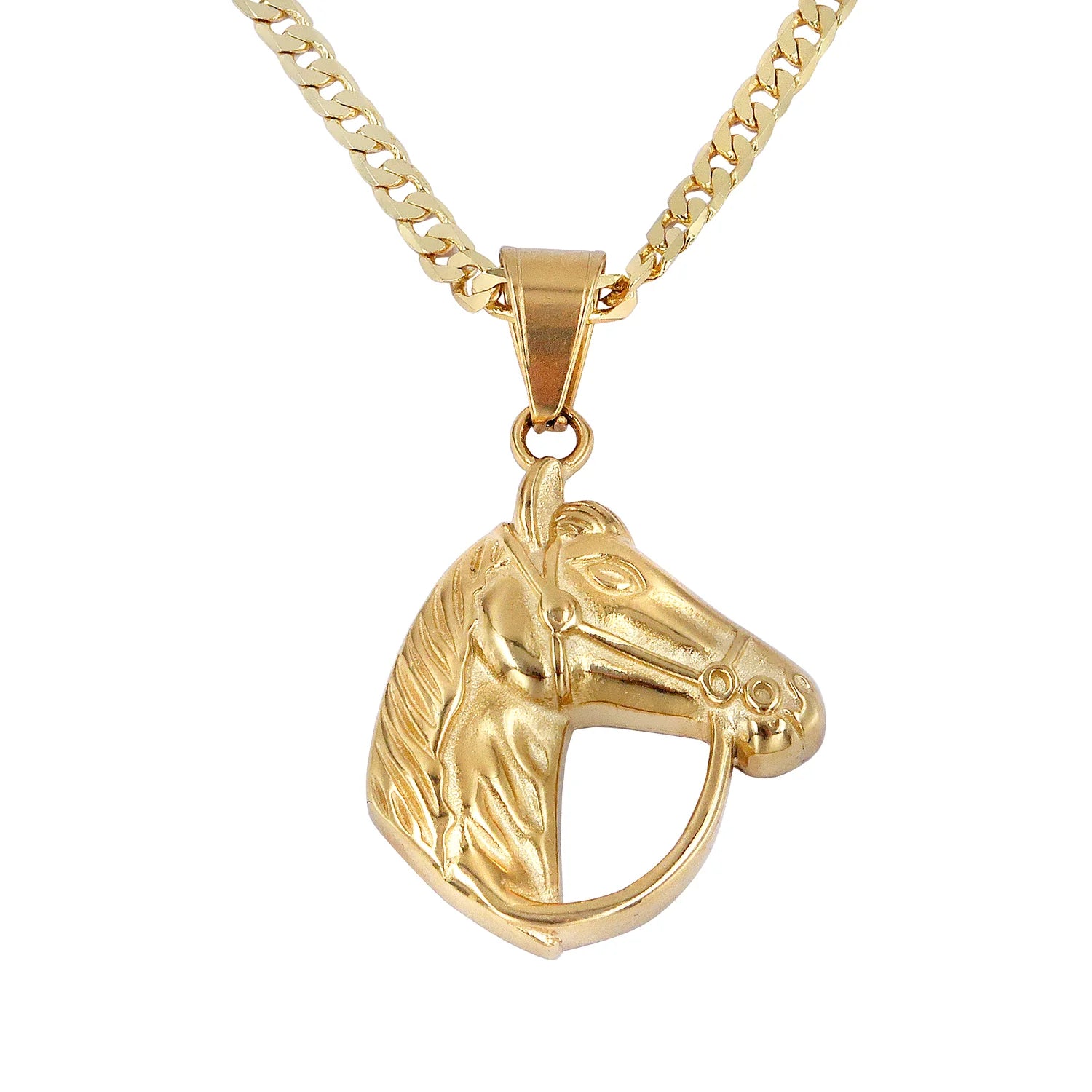 LARGE GOLD HORSE HEAD PENDANT NECKLACE