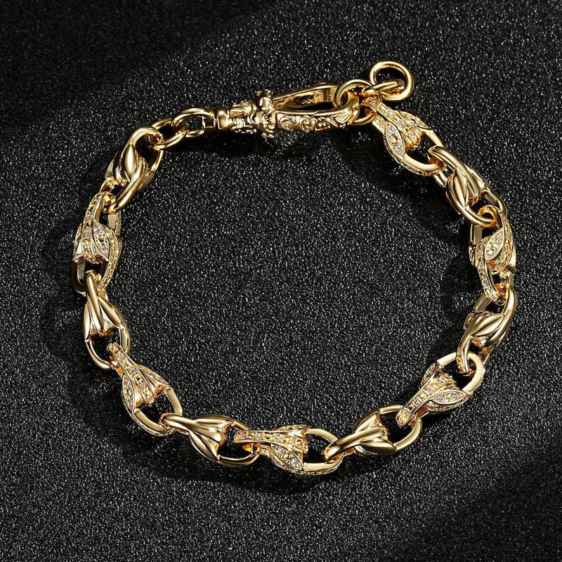 LUXURY GOLD 3D TULIP BRACELET WITH STONES AND ALBERT CLASP