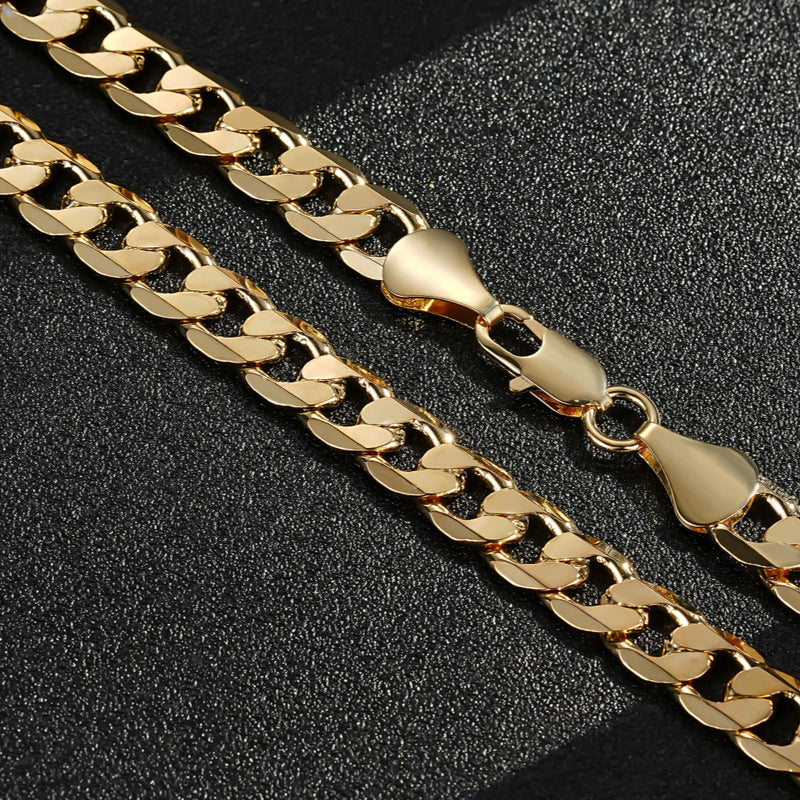 LUXURY GOLD 9MM CUBAN CURB CHAIN AND BRACELET SET (6 & 16 INCHES)