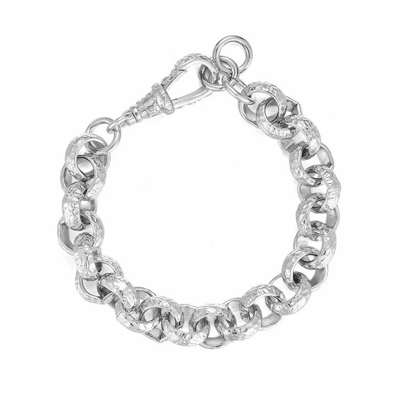 LUXURY SILVER 12MM DIAMOND PATTERNED BELCHER BRACELET WITH ALBERT CLASP