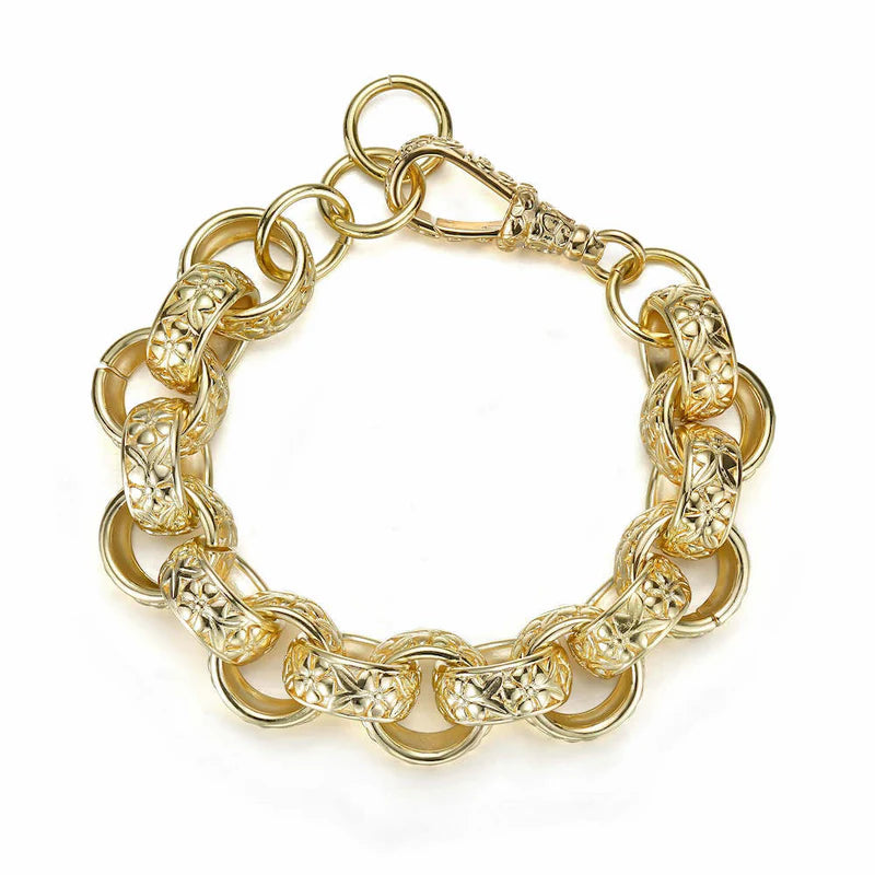 LUXURY XXL GOLD 20MM ORNATE BELCHER BRACELET WITH ALBERT CLASP