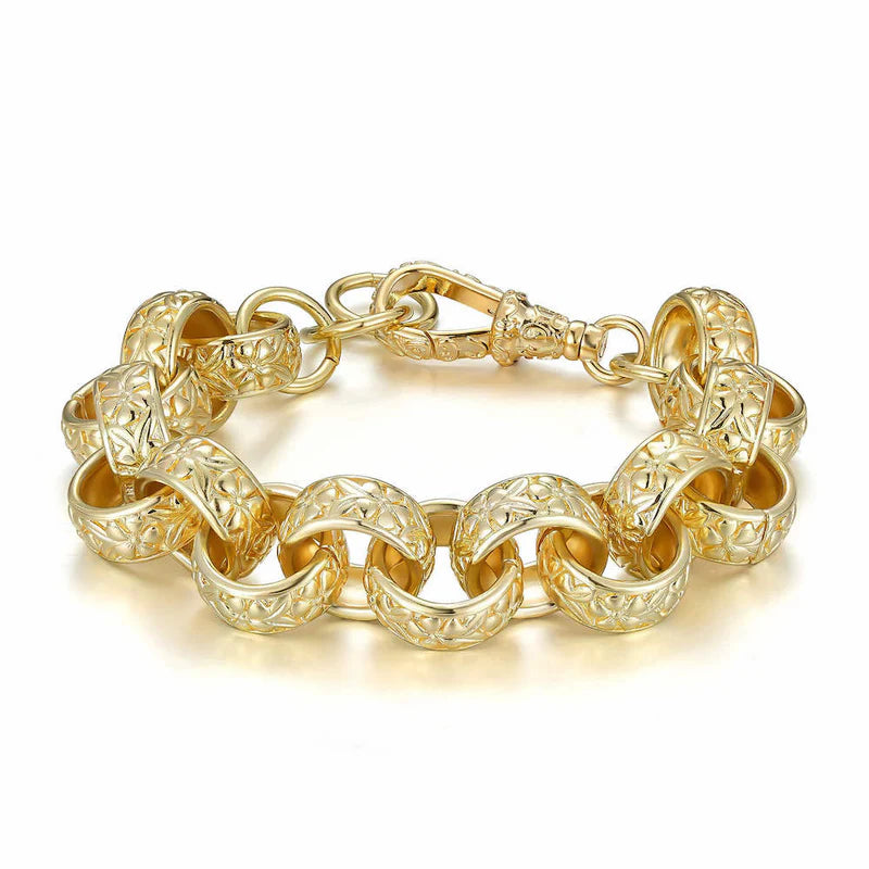 LUXURY XXL GOLD 20MM ORNATE BELCHER BRACELET WITH ALBERT CLASP