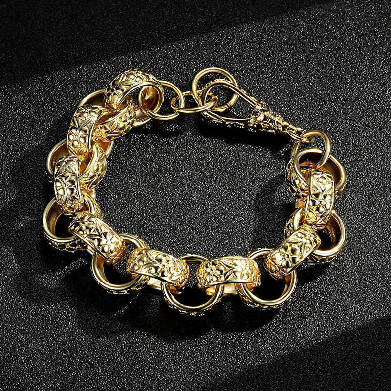 LUXURY XXL GOLD 20MM ORNATE BELCHER BRACELET WITH ALBERT CLASP