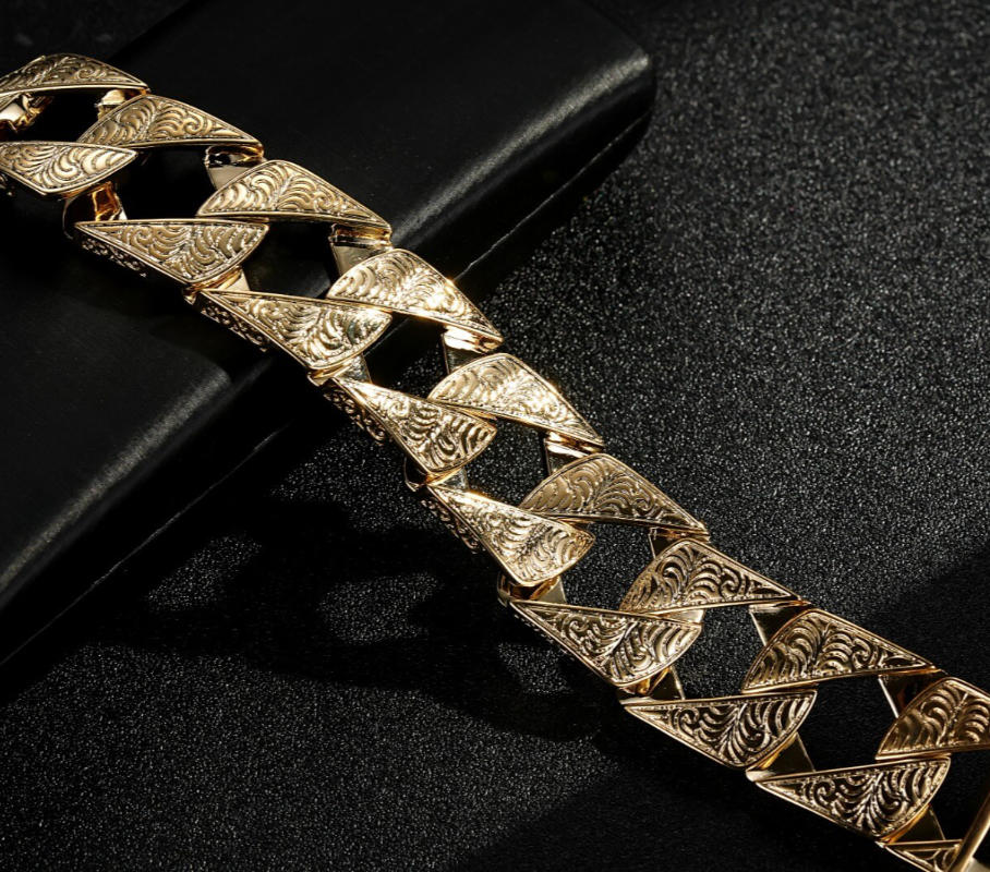 Luxury Gold 26mm Ornate Chaps Cuban Curb Bracelet