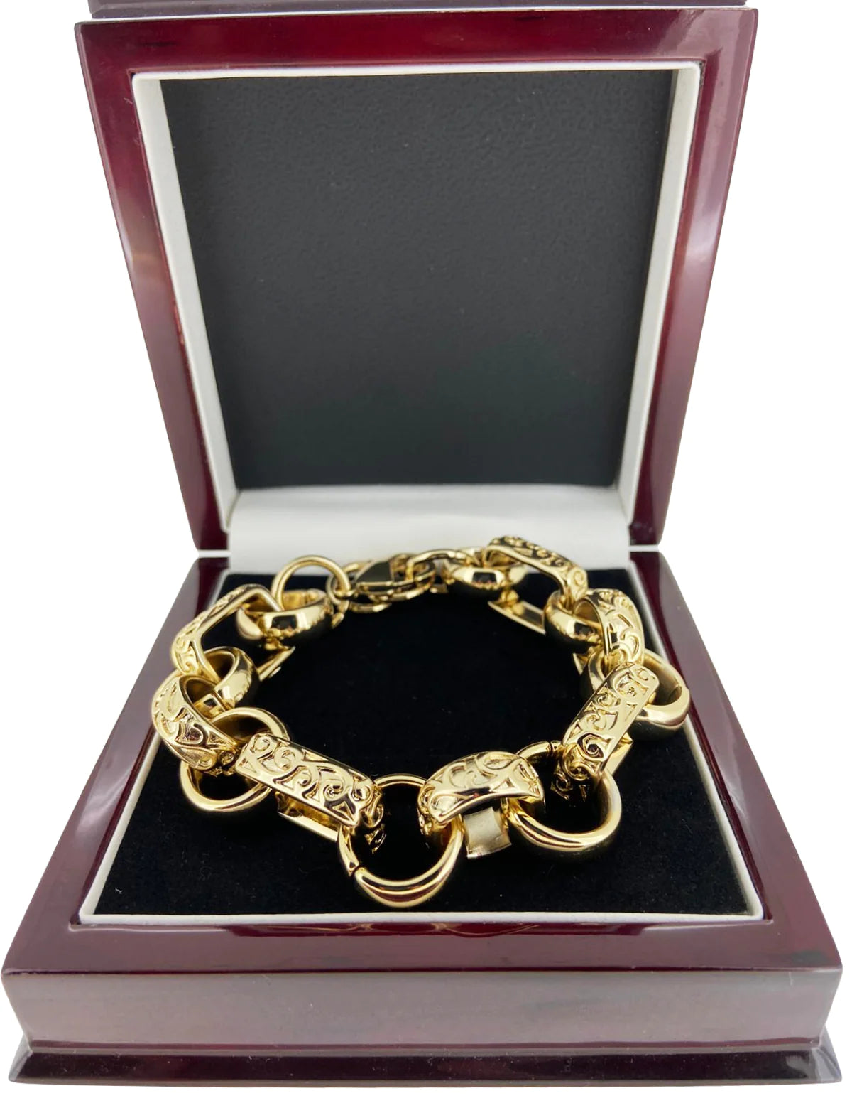 NEW LUXURY XXL 18MM GOLD ORNATE GYPSY LINK BELCHER BRACELET