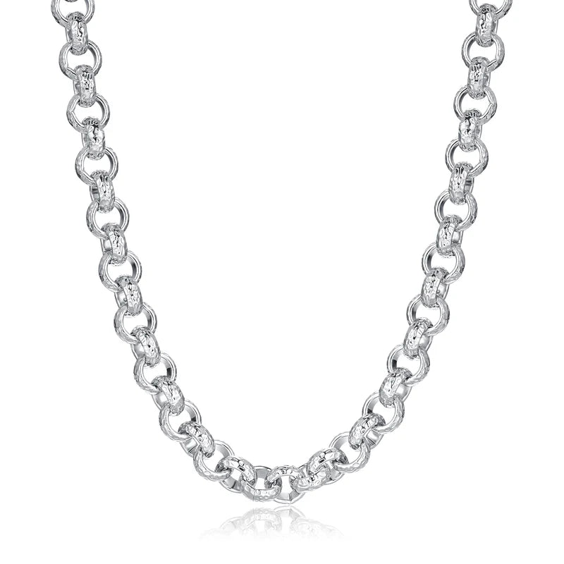 NEW 12MM SILVER DIAMOND PATTERNED BELCHER CHAIN WITH ALBERT CLASP