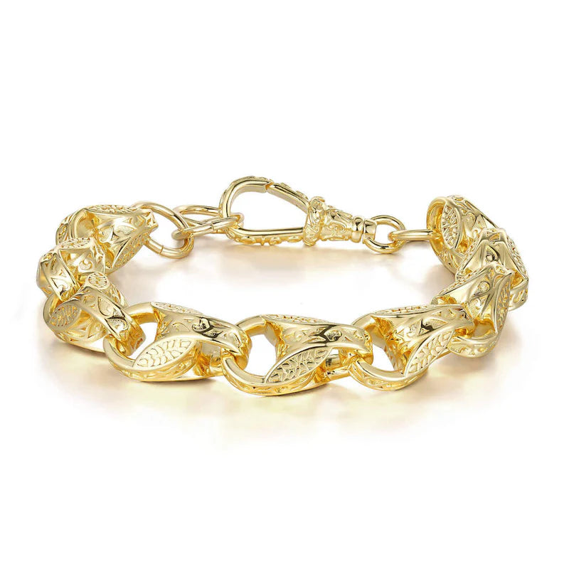 9CT GOLD FILLED XXL 15MM 3D TULIP BRACELET WITH ALBERT CLASP