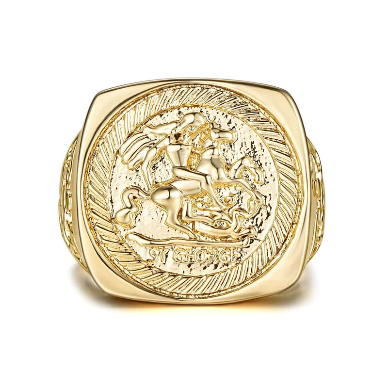 PREMIUM GOLD ST GEORGE DRAGON SLAYER RING