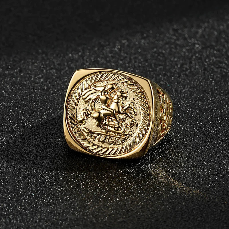 PREMIUM GOLD ST GEORGE DRAGON SLAYER RING