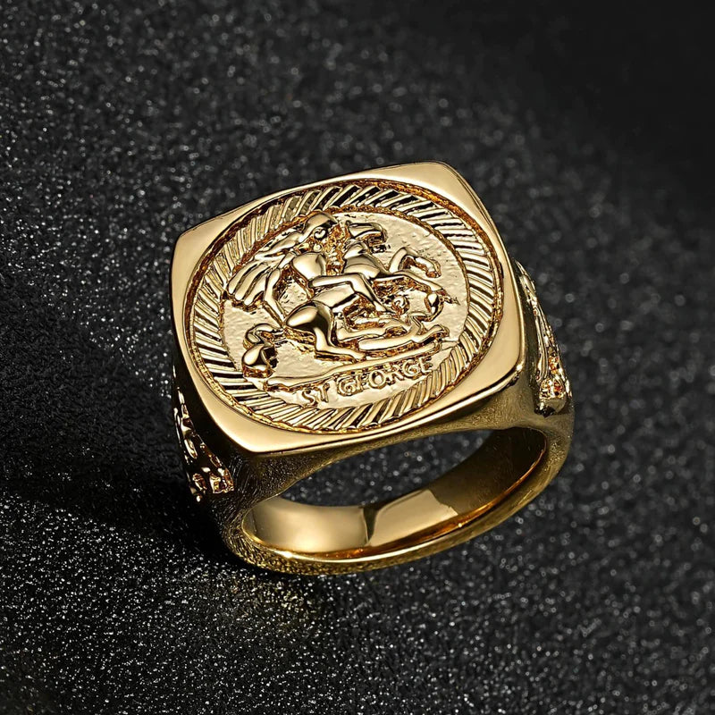 PREMIUM GOLD ST GEORGE DRAGON SLAYER RING