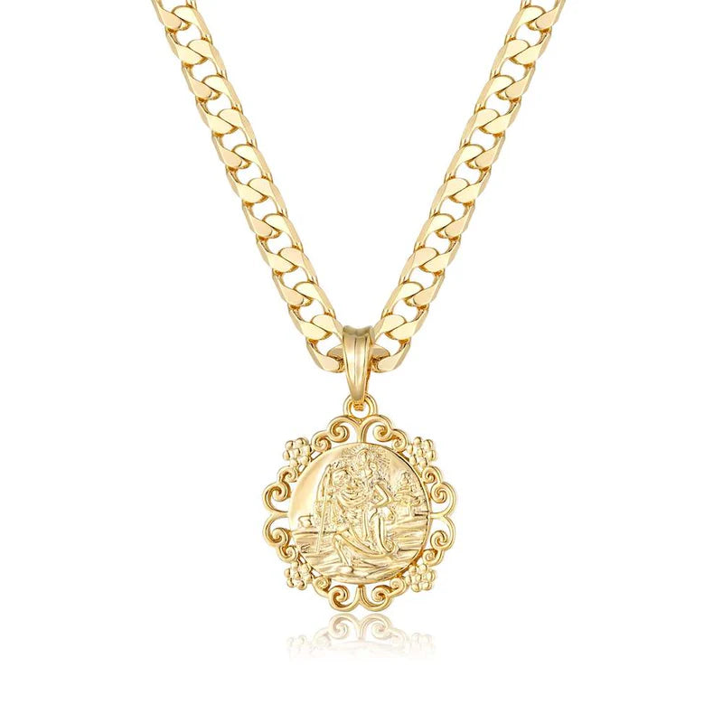 PREMIUM GOLD ST CHRISTOPHER PENDANT WITH FLOWER MOUNT