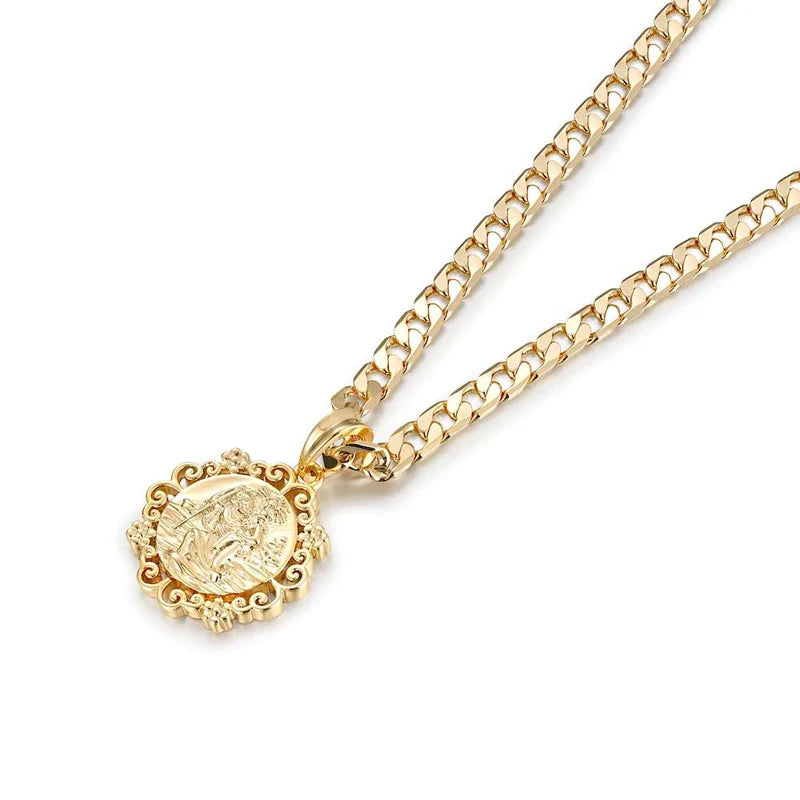 PREMIUM GOLD ST CHRISTOPHER PENDANT WITH FLOWER MOUNT