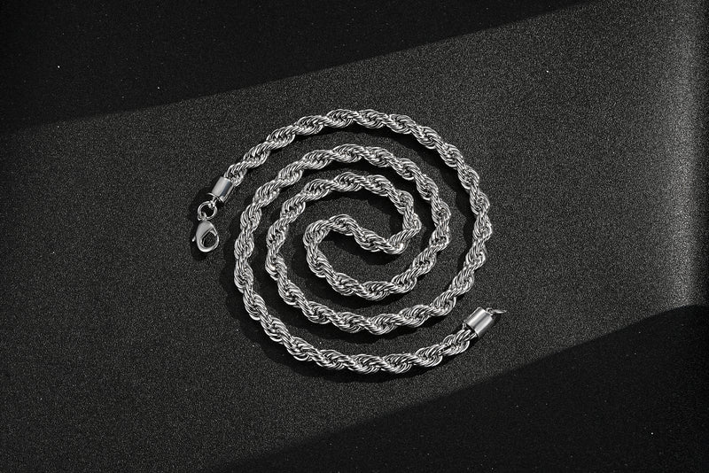 PREMIUM 8MM SILVER ROPE CHAIN NECKLACE