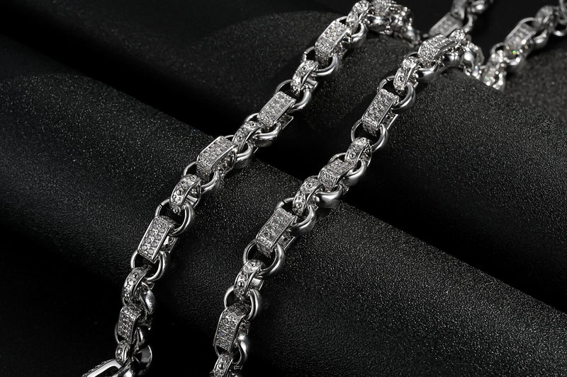 PREMIUM SILVER 10MM GYPSY LINK BELCHER CHAIN WITH ALBERT CLASP