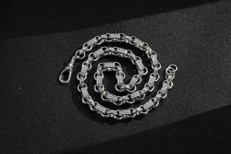 PREMIUM SILVER 10MM GYPSY LINK BELCHER CHAIN WITH ALBERT CLASP