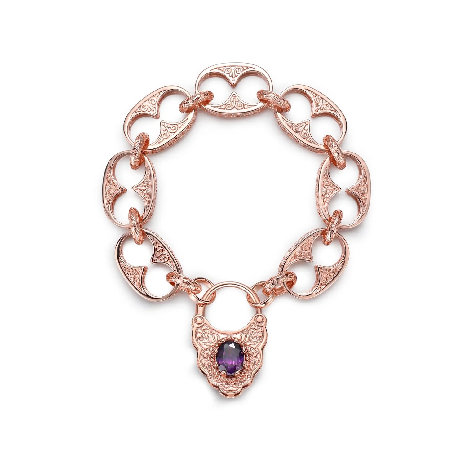 ROSE GOLD BUTTON BELCHER BRACELET WITH VINTAGE PADLOCK