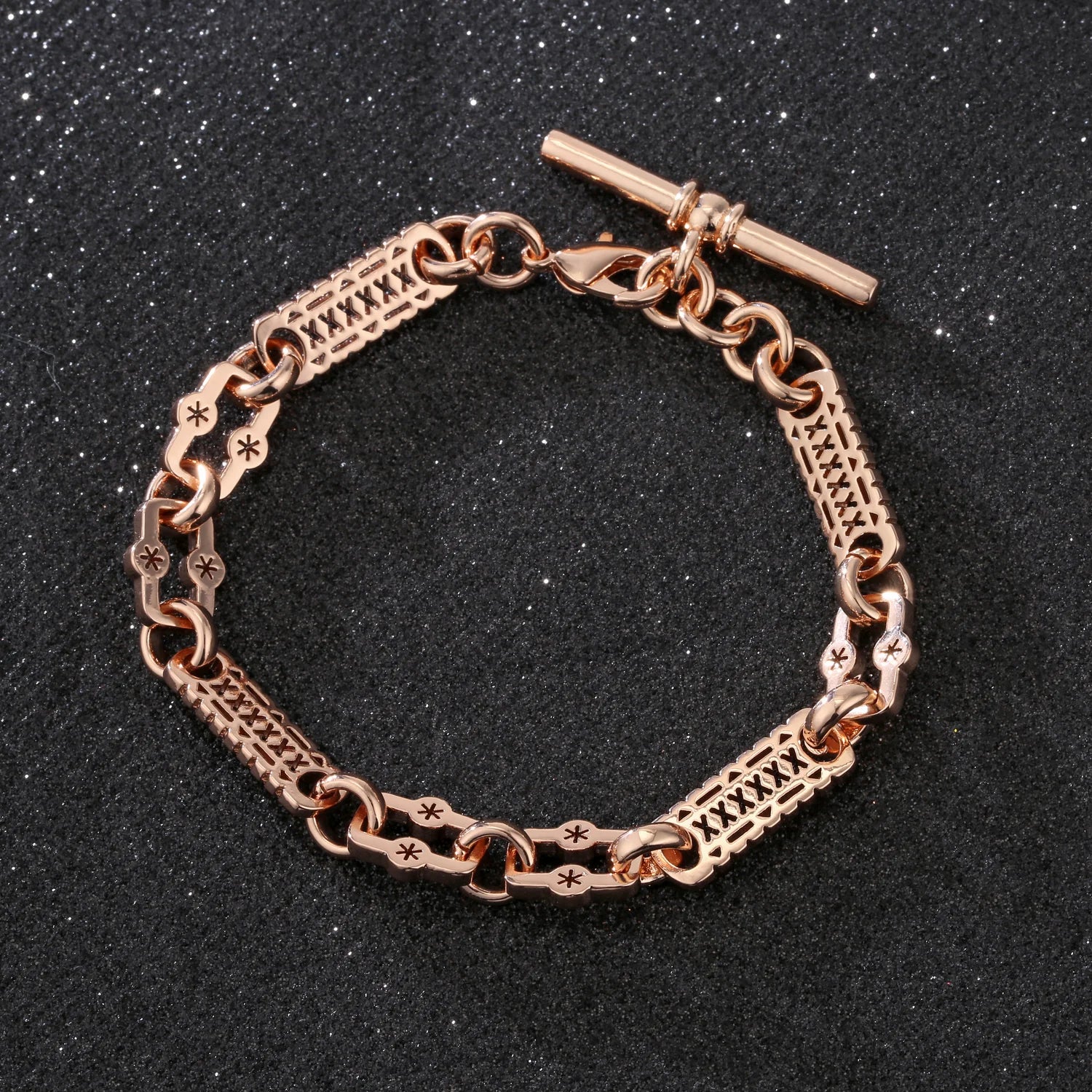 ROSE GOLD STARS AND BARS T-BAR BRACELET