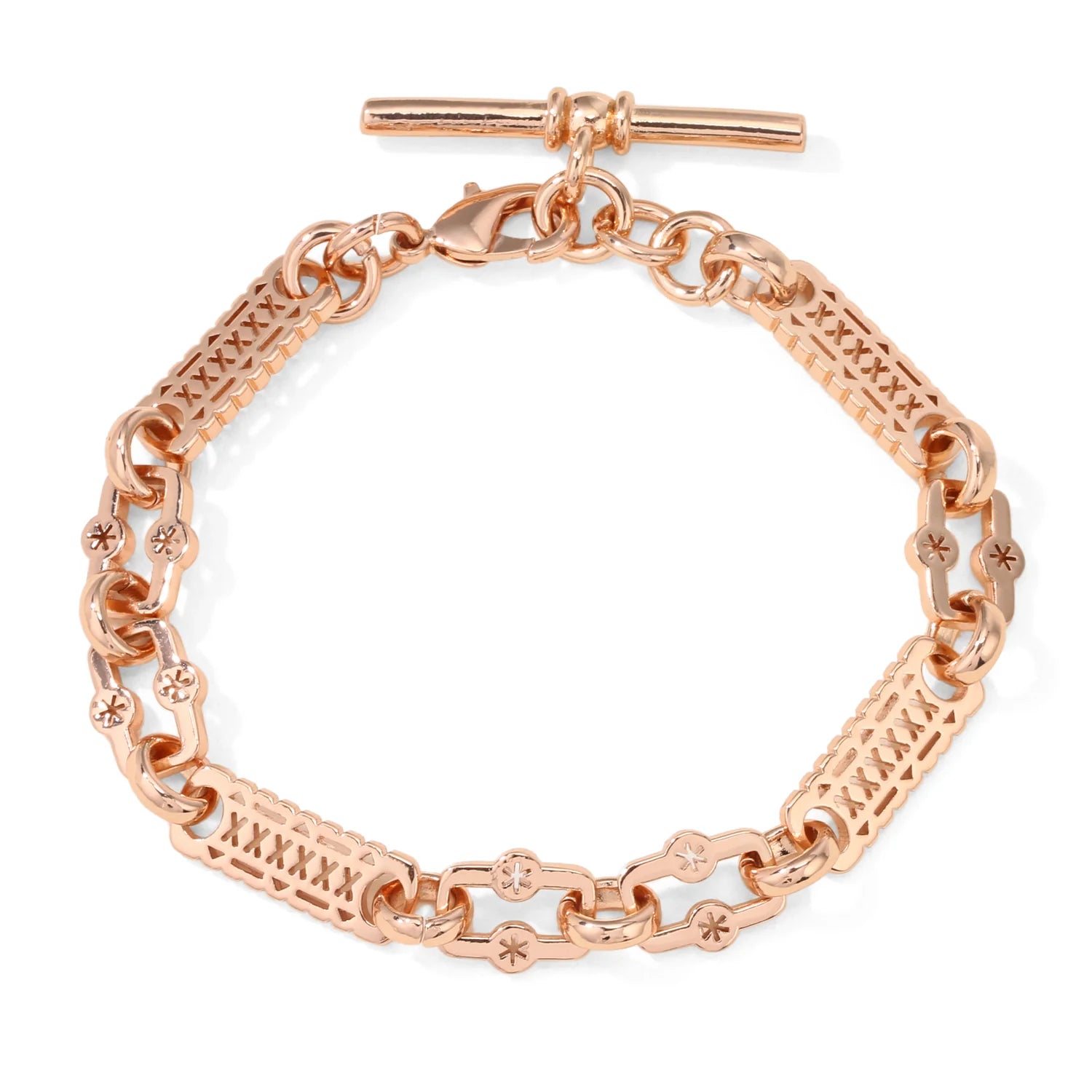 LUXURY ROSE GOLD STARS AND BARS T-BAR BRACELET AND CHAIN SET