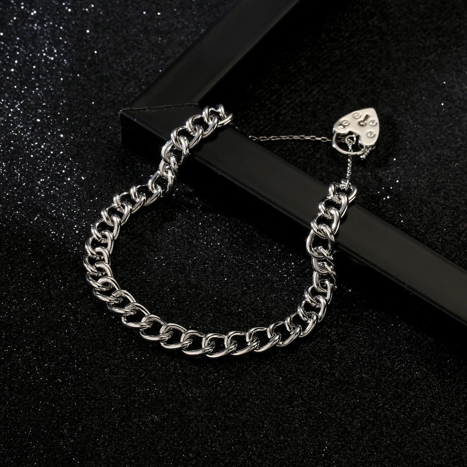 SILVER HEART LOCK BRACELET