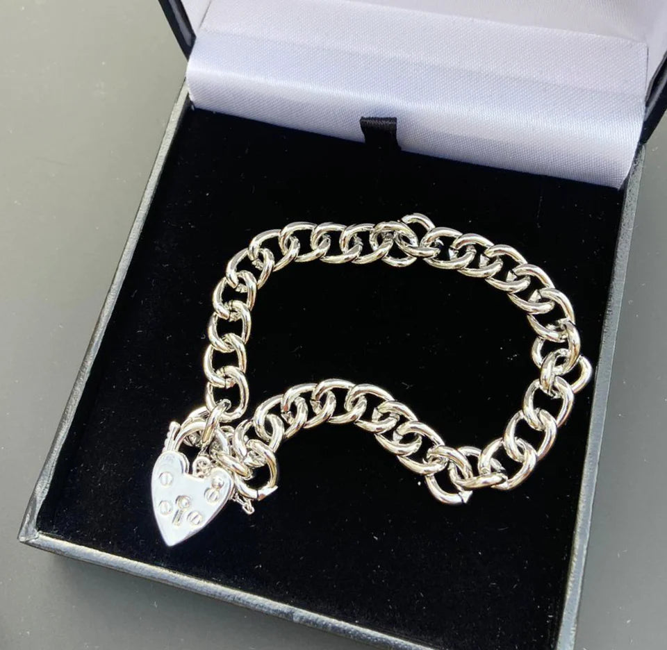 SILVER HEART LOCK BRACELET