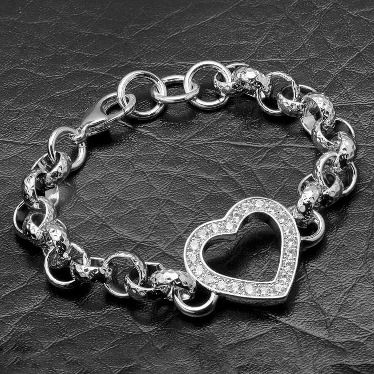 SILVER KIDS OPEN HEART BELCHER BRACELET 6-INCH