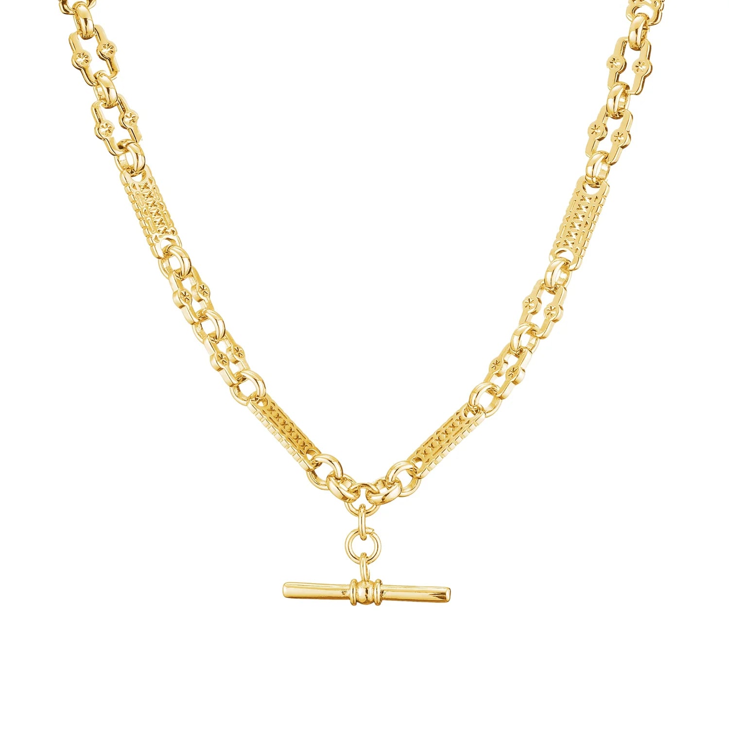 GOLD STARS AND BARS  CHAIN NECKLACE WITH T-BAR