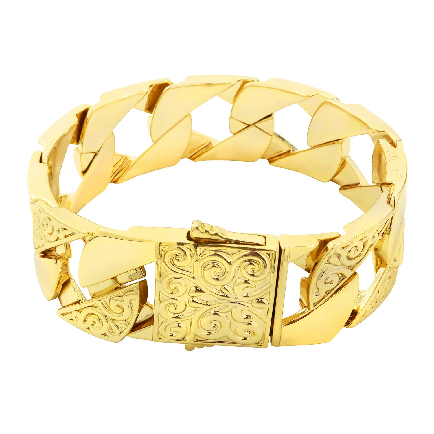 UPGRADED HEAVY XXL 24MM GOLD ORNATE ETCHED SQUARE CUBAN CURB BRACELET