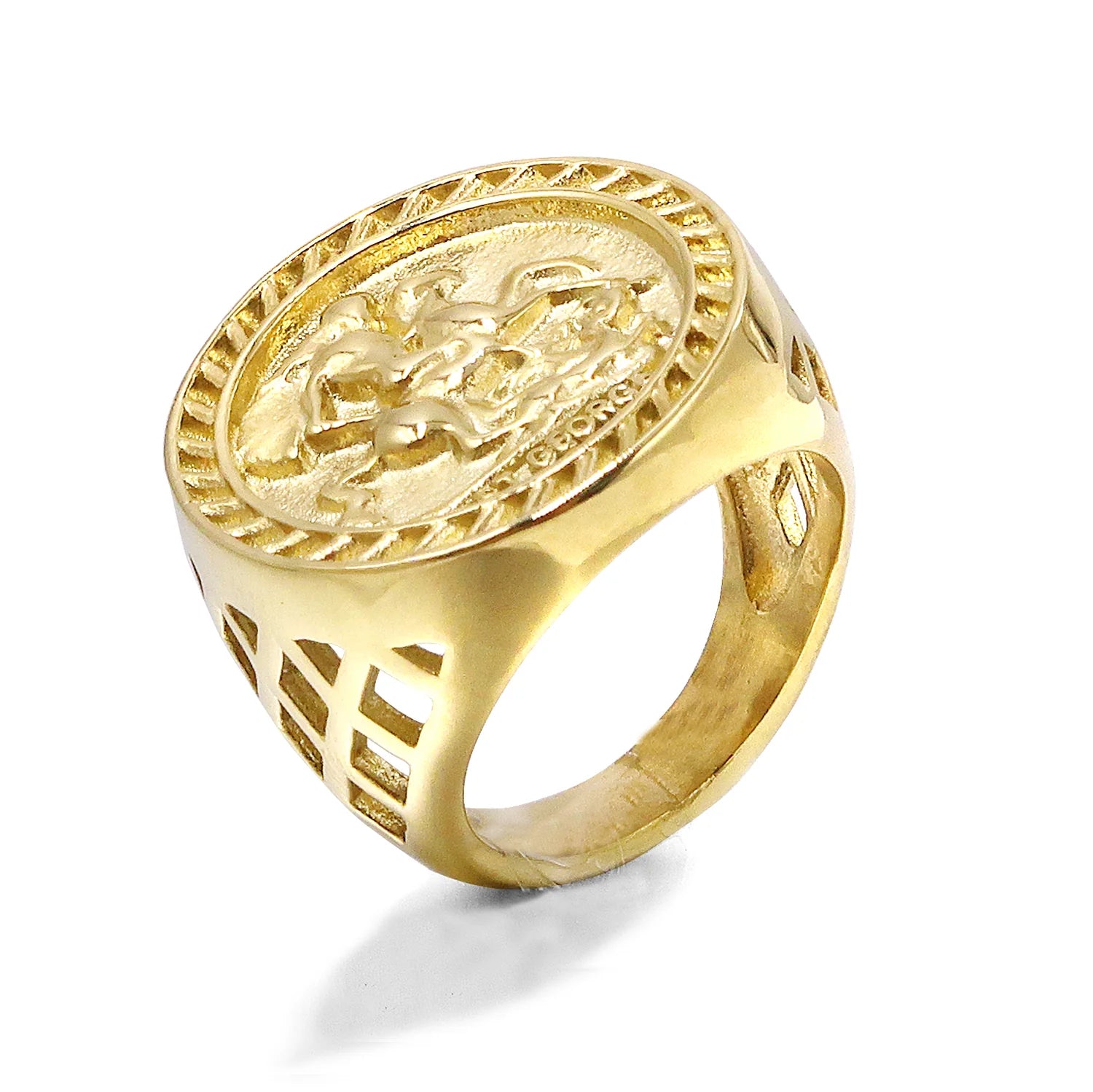 WATERPROOF GOLD ST GEORGE SOVEREIGN RING WITH SIZES