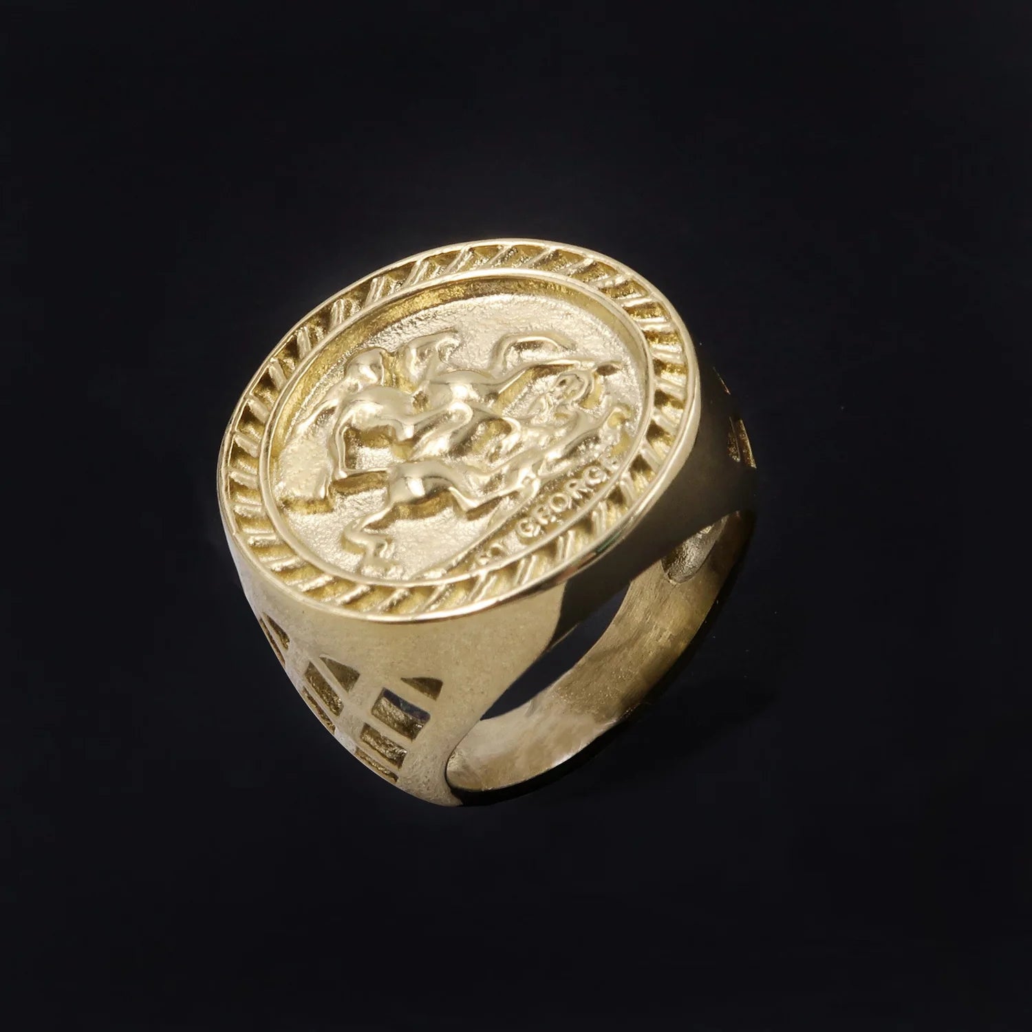 WATERPROOF GOLD ST GEORGE SOVEREIGN RING WITH SIZES