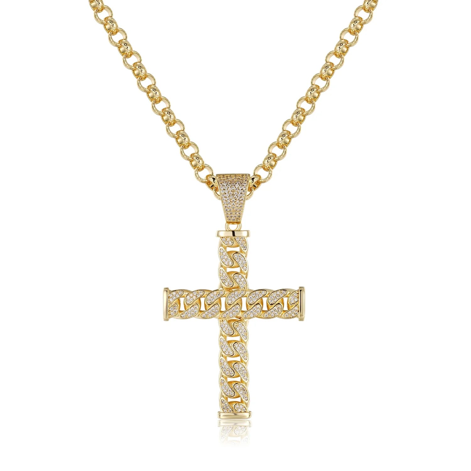 XL GOLD CROSS PENDANT WITH BELCHER CHAIN