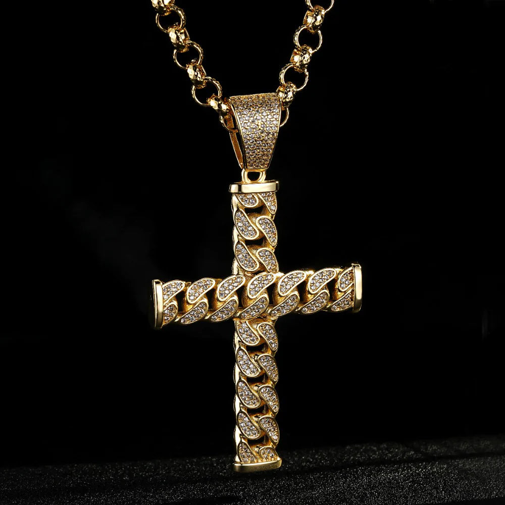 XL GOLD CROSS PENDANT WITH BELCHER CHAIN