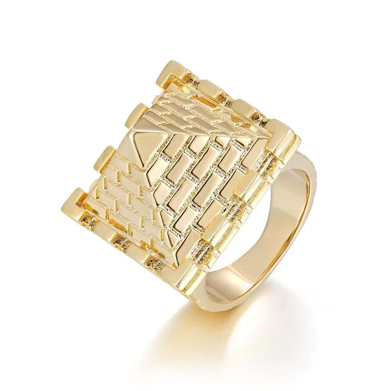 XXL HEAVY GOLD PYRAMID CASTLE RING