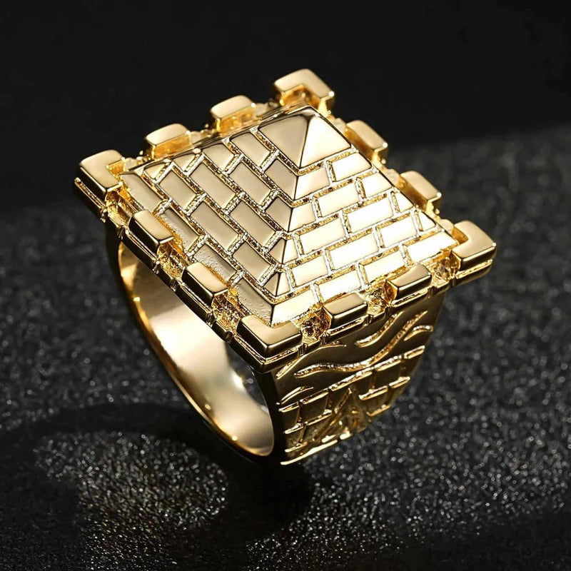 XXL HEAVY GOLD PYRAMID CASTLE RING