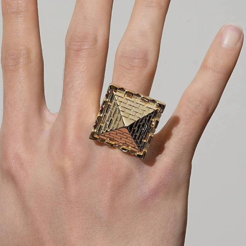 XXL HEAVY GOLD PYRAMID CASTLE RING